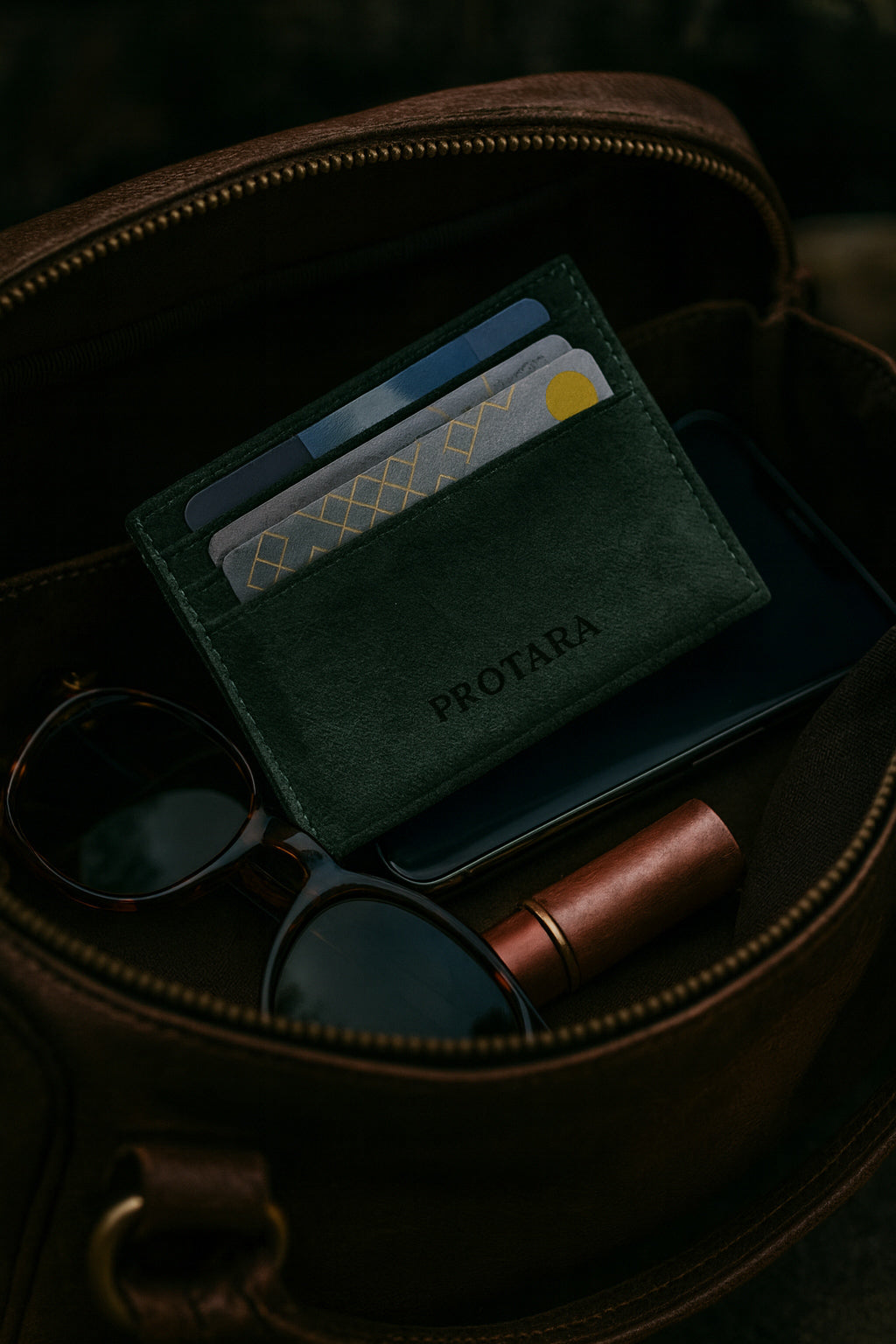 PROTARA Alcantara Card Holder – Expedition Green